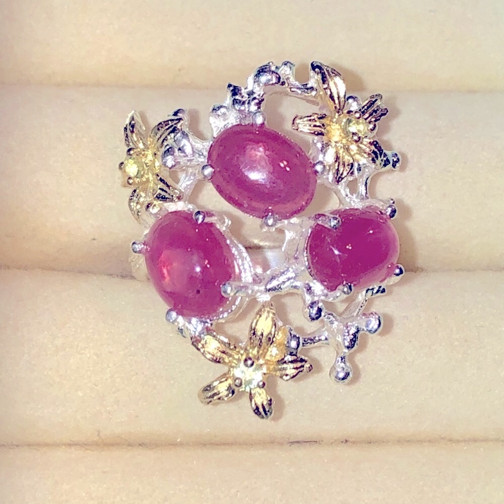 Unique Star Ruby Ring925 Sterling Silver & Goldsi… - image 2